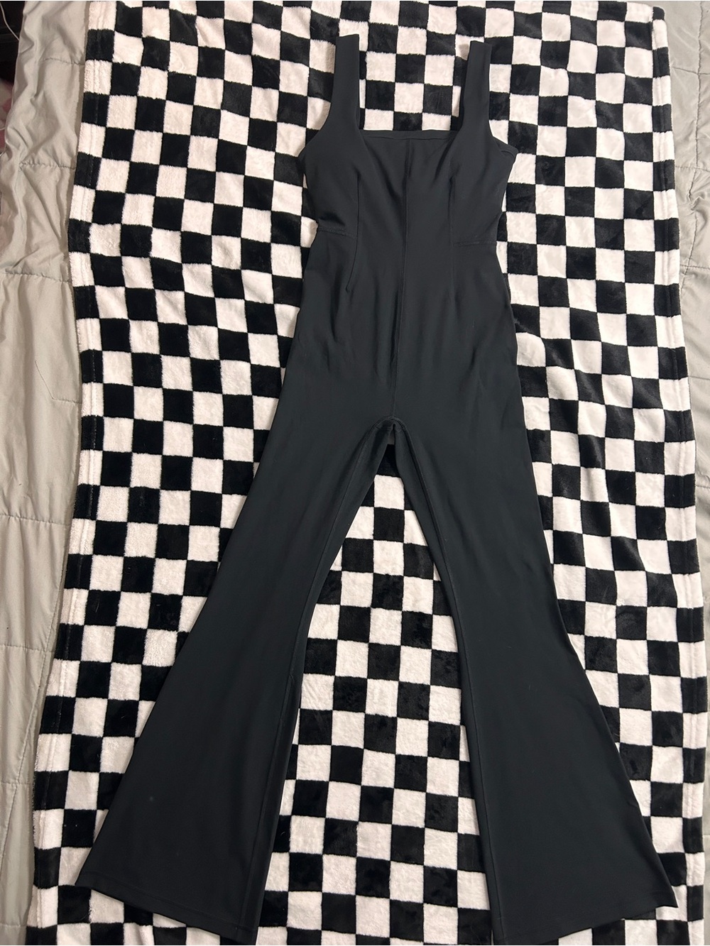 Fabletics Black Square-Neck Flared Jumpsuit